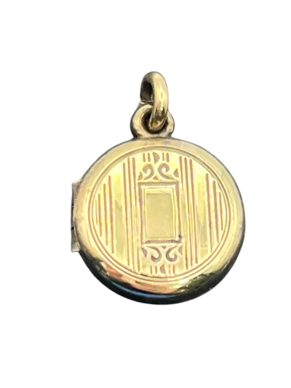 Art Deco 12k gold filled LaMode engraved design round locket pendant fr necklace